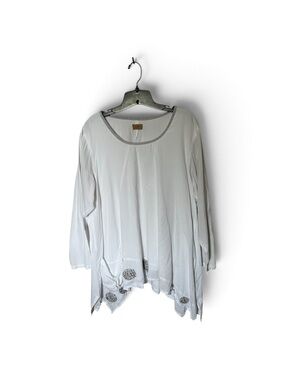 Tulip Clothing White Cotton Asymmetric Ruffled Hem Tunic Top Shirt Size Medium